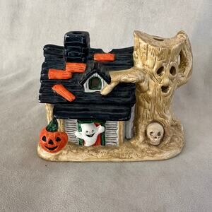 Vintage Halloween Village Russ Berrie And Co. Haunted House Candle Holder Light